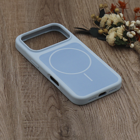 Чехол-накладка для iPhone 17 Pro Max, Silicon Case, магнитный (MagSafe), с дизайном, без лого, X-CASE, светло-голубой