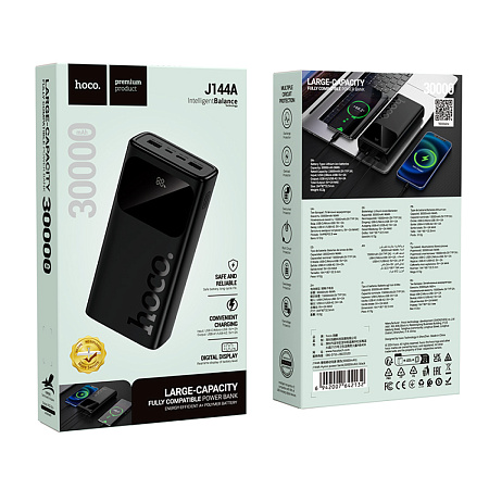Универсальный Доп. Аккумулятор 30000mAh, J144A, HOCO, выход: 2 USB (5V/2.0A), черный