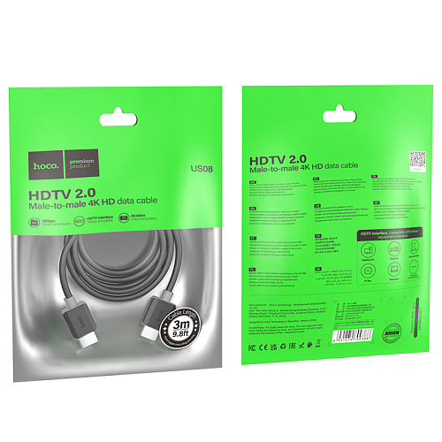 HDMI кабель, HOCO, US08, HDTV 2.0, 4K HD, 3м, черный