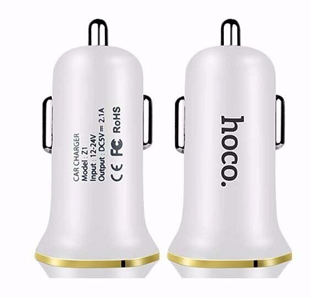 Автомобильное зарядное устройство, 2 USB 2.1A (Z1), usb cable lightning, HOCO, белый