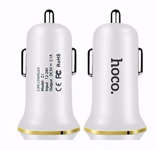 Автомобильное зарядное устройство, 2 USB 2.1A (Z1), usb cable lightning, HOCO, белый