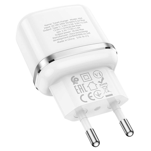 Сетевое зарядное устройство, 1 PD 20W + 1 USB 3.0 QC (N24), HOCO, Type-C to Lightning, белый