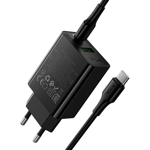 Сетевое зарядное устройство, 1 PD 20W + 1 USB 3.0 QC (CS94A), HOCO, Type-C to Type-C, черный