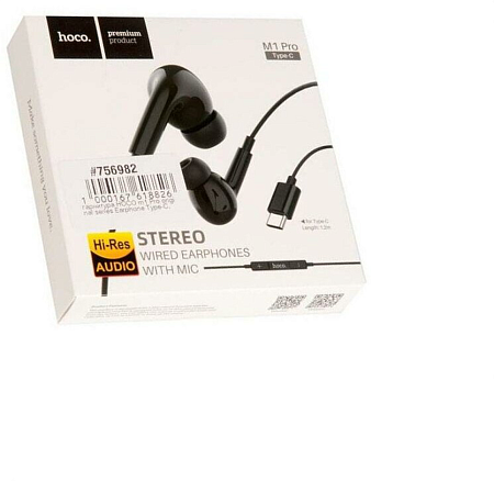 Проводные наушники M1 Pro, Type-C, HOCO, вакуумные с микрофоном, черные