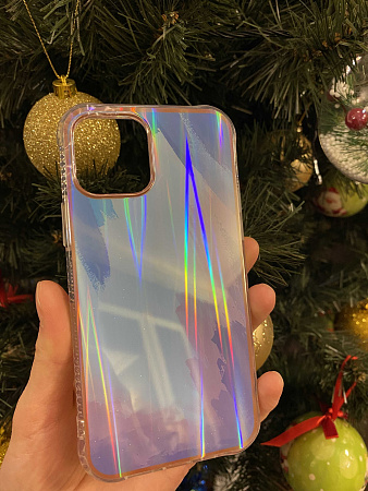 Чехол силиконовый для iPhone 12 (6.1)/12 PRO (6.1), переливающийся, X-CASE, голубой с фиолетовым