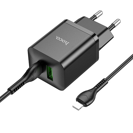 Сетевое зарядное устройство, 1 PD 18W + 1 USB 3.0 QC (N28), HOCO, Type-C to Lightning, черный