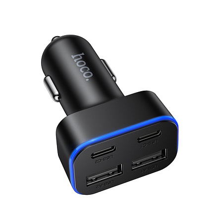 Автомобильное зарядное устройство, 2 USB 5V/2.4A + 2 PD 5V/3A (Z63), HOCO, черный
