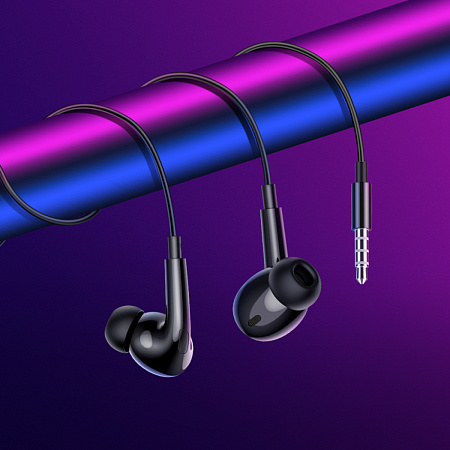 Проводные наушники M101 Pro, Crystal joy wire-controlled, HOCO, вакуумные с микрофоном, черные
