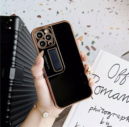 Чехол силиконовый для iPhone 13 Pro Max (6.7), глянцевый с подставкой, X-CASE, черный