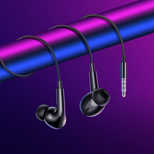 Проводные наушники M101 Pro, Crystal joy wire-controlled, HOCO, вакуумные с микрофоном, черные