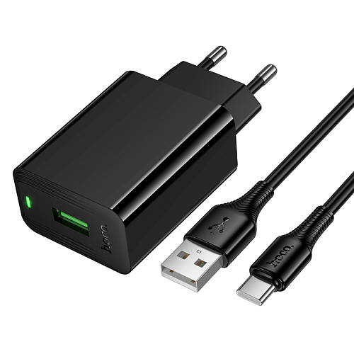 Сетевое зарядное устройство, 1 USB 3.0 QC (CS92A), HOCO, Type-C, черный