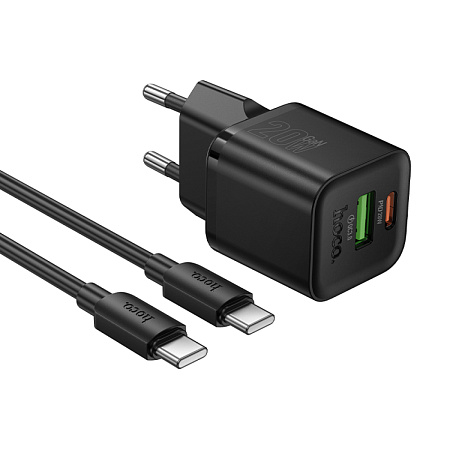 Сетевое зарядное устройство, 1 PD 20W + 1 USB 3.0 QC (N65), HOCO, Type-C to Type-C, черный