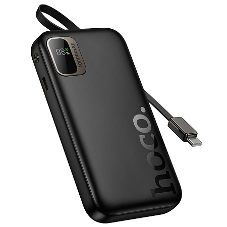 Универсальный Доп. Аккумулятор 10000mAh, Q51, HOCO, выход 1 PD (20W), кабель-рулетка Type-C, черный