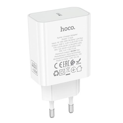 Сетевое зарядное устройство, 1 PD 40W (C162A), HOCO, цвет белый
