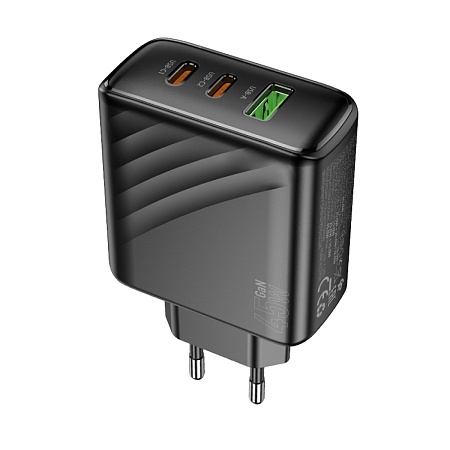 Сетевое зарядное устройство, 1 USB 3.0 QC+2 PD 45W (CS26A), HOCO, черный
