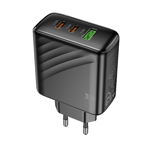 Сетевое зарядное устройство, 2 PD 45W + 1 USB 3.0 QC (CS26A), HOCO, черный
