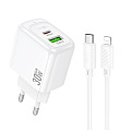 Сетевое зарядное устройство, 1 PD 30W + 1 USB 3.0 QC (CS55A), HOCO, Type-C to Lightning, белый