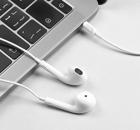Проводные наушники M55  Memory sound wire control, HOCO, белые