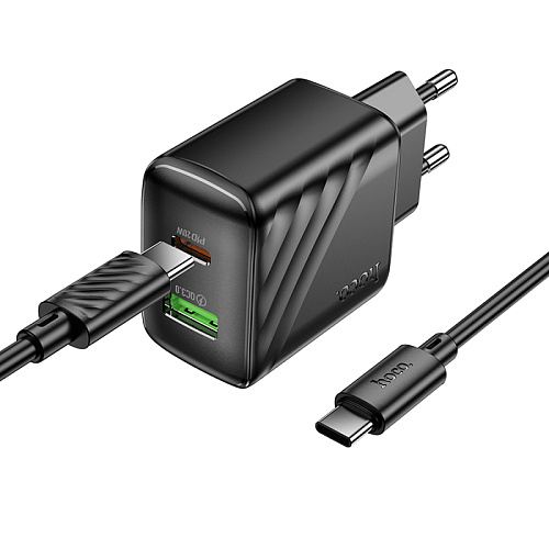 Сетевое зарядное устройство, 1 PD 20W + 1 USB 3.0 QC (CS25A), HOCO, Type-C to Type-C, черный