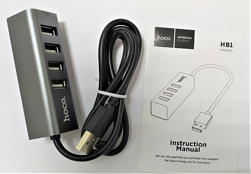 USB Хаб (HB1) c 1 USB на 4 USB, HOCO, серый