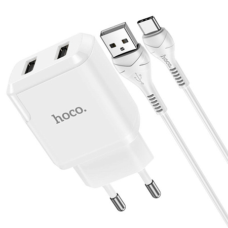 Сетевое зарядное устройство, 2 USB 2.1A 10.5W (N7), HOCO, Type-C, Умная зарядка, белый