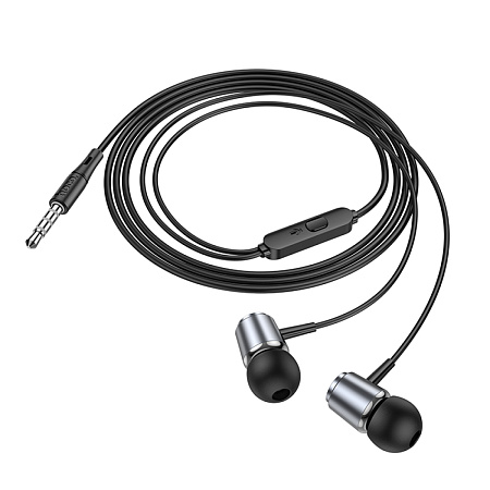 Проводные наушники M108, Spring metal universal, HOCO, вакуумные с микрофоном, серые