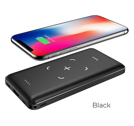 Универсальный Доп. Аккумулятор 10000mAh, J50, HOCO, c беспроводной зарядкой черный