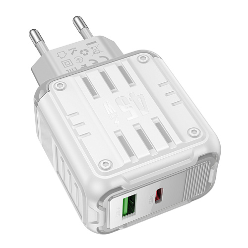 Сетевое зарядное устройство, 1 PD 45W + 1 USB 3.0 QC (C136A), HOCO, белый