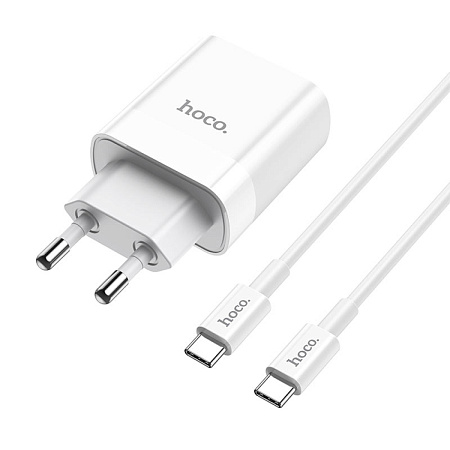 Сетевое зарядное устройство, 1 PD 20W + 1 USB 3.0 QC (C80A), HOCO, Type-C to Type-C, белый