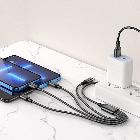 USB дата кабель Lightning+Lightning+Micro+Type-C, X76, HOCO, черный