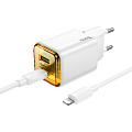 Сетевое зарядное устройство, 1 PD 30W + 1 USB 3.0 QC (N53), Type-C to Lightning, HOCO, белый