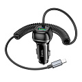 Автомобильное зарядное устройство, 1 USB QC3.0 18W, витой кабель Lightning (Z58B), HOCO, черный