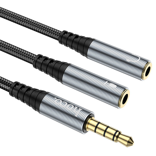 AUX переходник c 1 (3,5 мм) на 2 Jack , (1 папа на 2 мамы) UPA21, HOCO, черный
