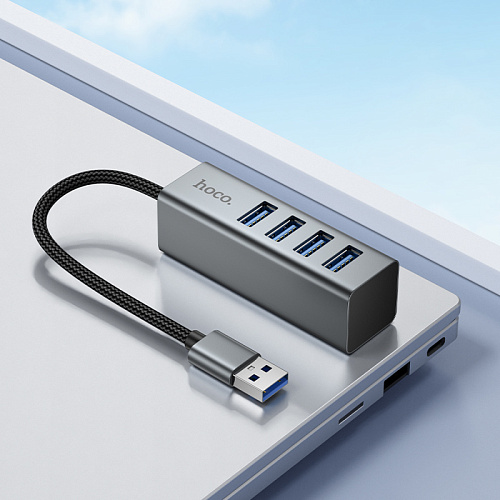 USB Хаб (HB1B) c 1 USB на 4 USB 3.0, HOCO, скорость передачи: до 5 Гбит/с, серый