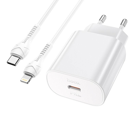 Сетевое зарядное устройство, 1 PD 25W (N22), HOCO, Type-C to Lightning, Безопасный сертификат, белый