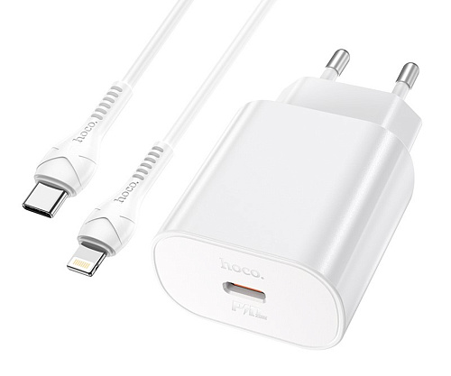Сетевое зарядное устройство, 1 PD 25W (N22), HOCO, Type-C to Lightning, Безопасный сертификат, белый