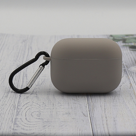 Чехол силиконовый для Airpods Pro/Pro 2, X-CASE, серый с карабином