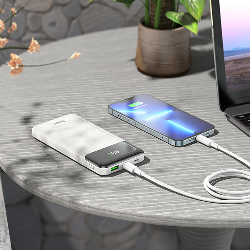 Универсальный Доп. Аккумулятор 10000mAh, J102, HOCO, выход: 1 USB (18W)+1 PD 20W, белый