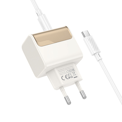 Сетевое зарядное устройство, 1 PD 20W + 1 USB 3.0 QC (CS71A), HOCO, Type-C to Type-C, белый