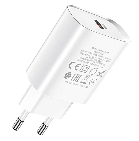 Сетевое зарядное устройство, 1 PD 20W + 1 USB 3.0 QC (N14), HOCO, Умная зарядка, белый