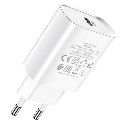 Сетевое зарядное устройство, 1 PD 20W + 1 USB 3.0 QC (N14), HOCO, Умная зарядка, белый