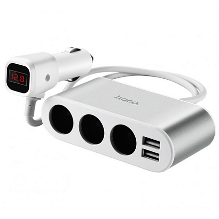 Разветвитель прикуривателя на 2 USB+ 3 прикуривателя (display), Z13, Hoco, белый