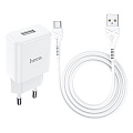 Сетевое зарядное устройство, 1 USB 2.1A (N9), HOCO, Type-C, Fast Charge, Безопасный сертификат, белый