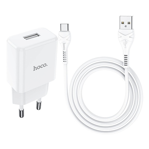 Сетевое зарядное устройство, 1 USB 2.1A (N9), HOCO, Type-C, Fast Charge, Безопасный сертификат, белый
