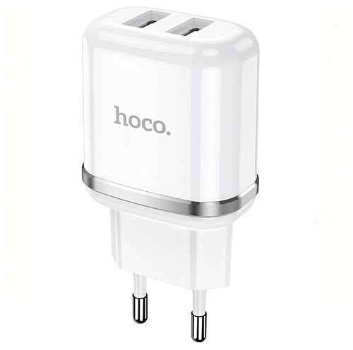 Сетевое зарядное устройство, 2 USB 2.4A 12W (N4), HOCO, Lightning, Умная зарядка, белый