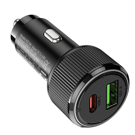 Автомобильное зарядное устройство, 1 USB QC3.0 18W, 1 PD 20W (NZ14A), HOCO, черный