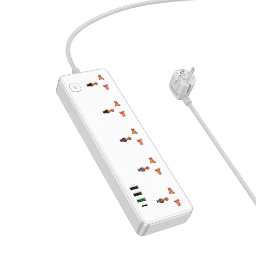 Сетевой фильтр на 5 розеток+3 USB+1 PD, 1.5м, AC14A, HOCO, белый