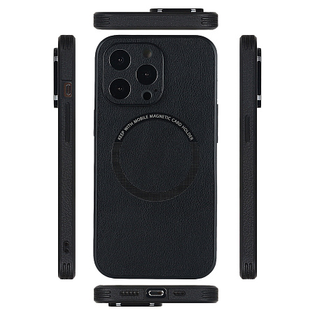 Чехол силиконовый для iPhone 14 Pro Max (6.7), Магнитный (MagSafe), экокожа, DU DU, черный