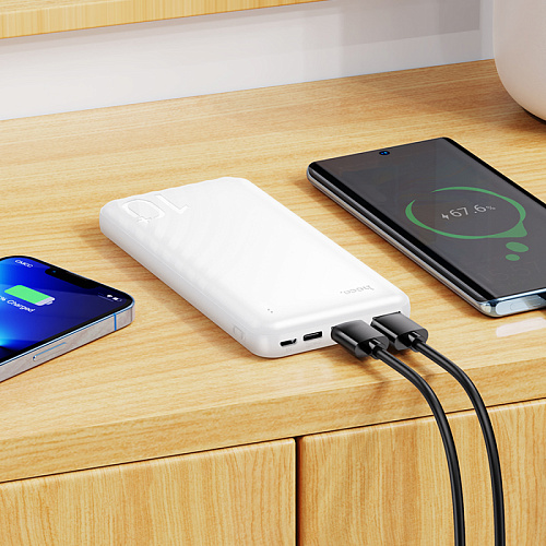 Универсальный Доп. Аккумулятор 10000mAh, J123, HOCO, выход: 2 USB: 5V/2, белый