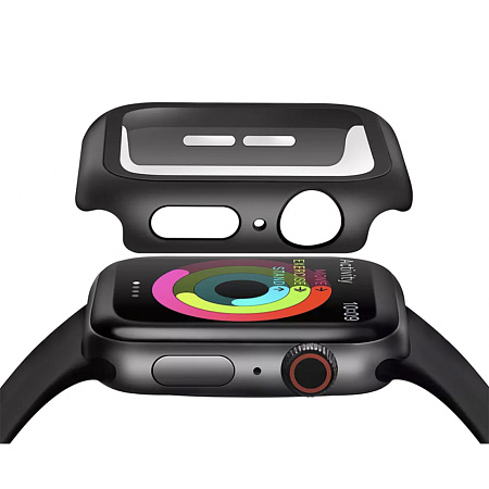 Защитное стекло с чехлом для Apple Watch 44mm, ударопрочный, цвет черный
